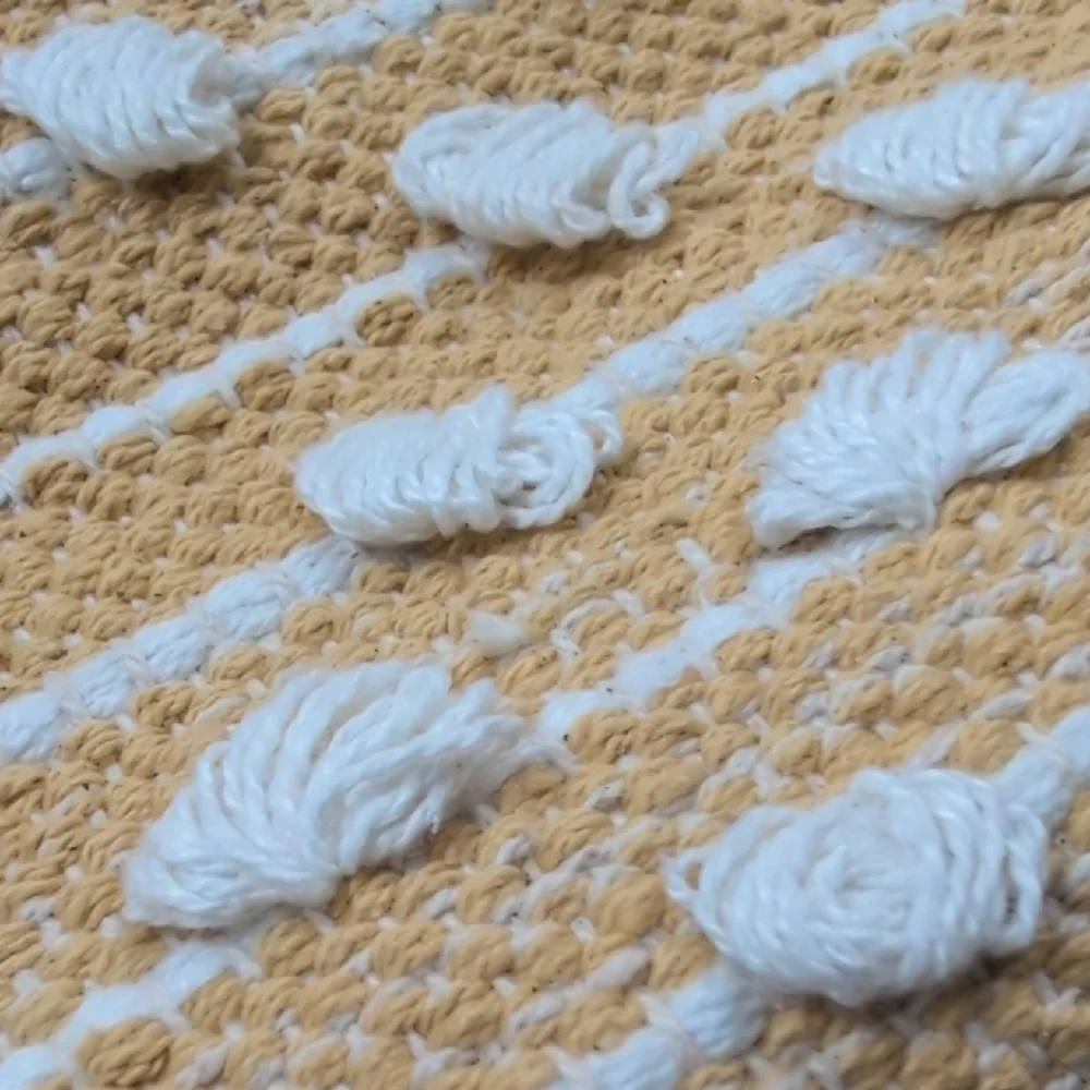 ☀️ Cotton Runner - Table Or Rug - Sunny Ombre Yellow Cream Tan Stripe Diamond